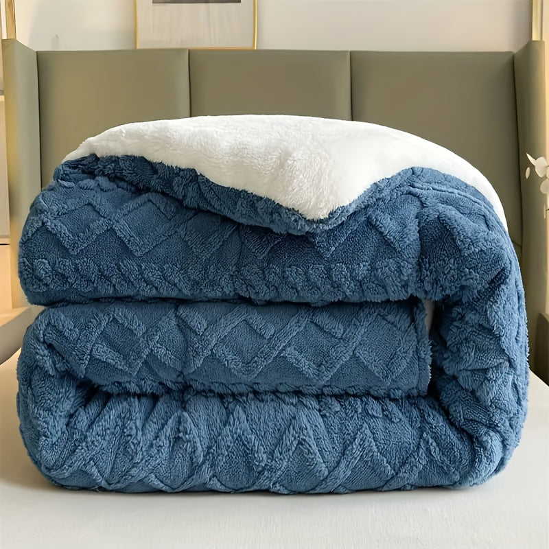 Fleece Blanket Plush Throw for Bed - Premium Thick Warm Winter Blanket, Soft Fluffy Microfiber Velvet Quilt with Vintage Geometric Design for Bedroom, Couch & Hotel, Twin Queen King, Grey Blue Beige