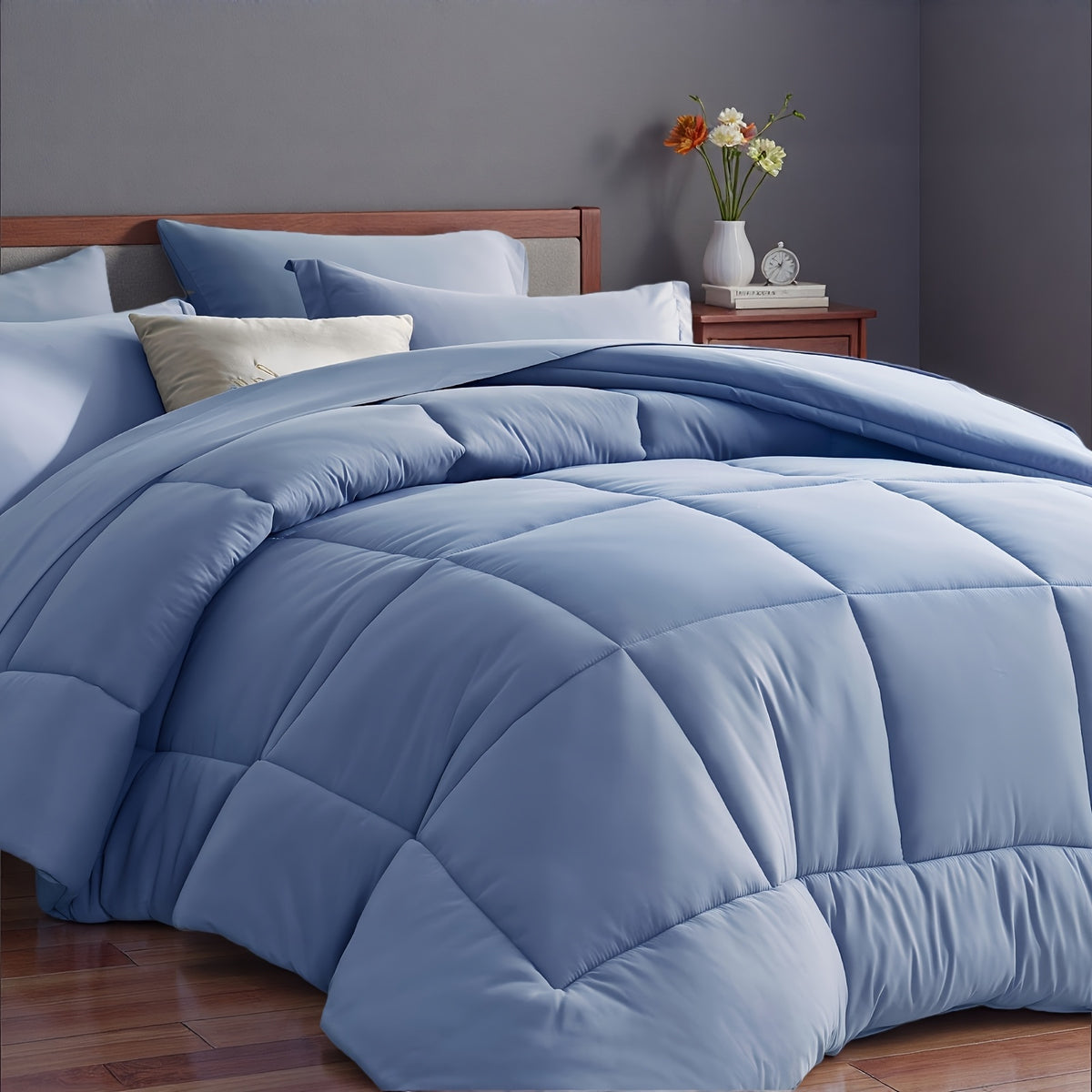 Comforter Set 5/7 Piece Checkered Pattern Bed in a Bag – Ultra Soft Breathable Fluffy Fiber Fill All Season Bedding Set with Comforter Flat Sheet Fitted Sheet Pillowcases, Twin Full Queen King 17 Colors