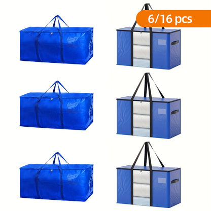 Moving Bags Heavy Duty Extra Large - Waterproof Storage Bags with Sturdy Handles & Zippers, Reusable Closet Storage Totes for Clothes, Bedding & Moving, Collapsible Storage System, Blue 6pcs 16pcs
