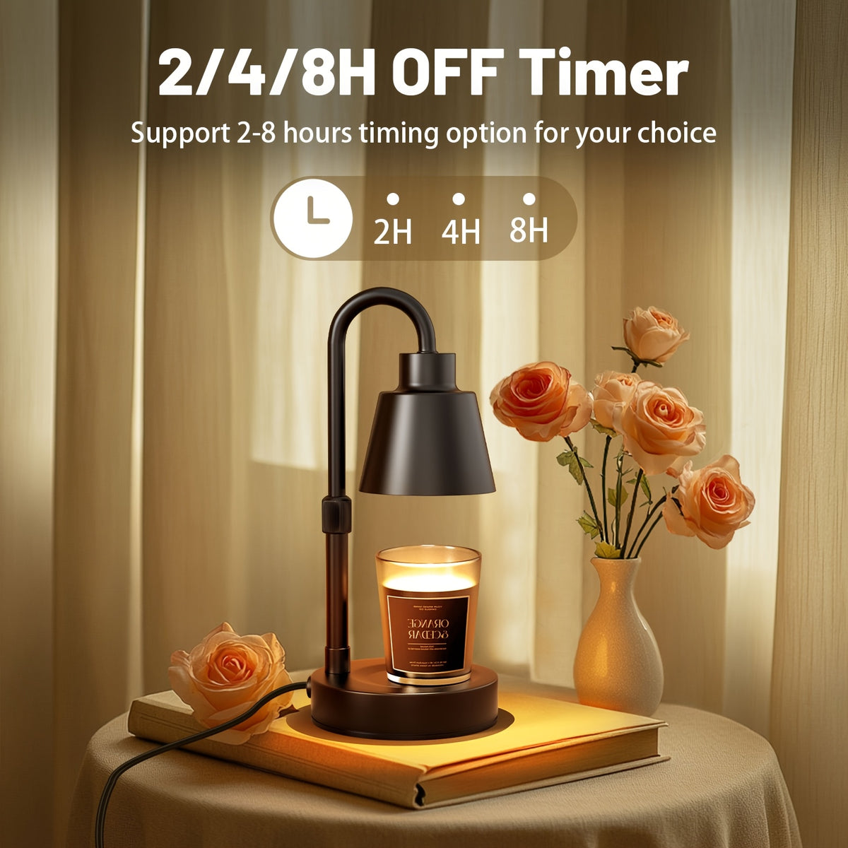Candle Warmer Lamp 2 Pack Electric Wax Warmer with Timer & Dimmer for Jar Candles – Adjustable Height 10-14in, 4 Brightness Levels, Cozy Home Decor Gift for Bedroom, Living Room & Office – Black