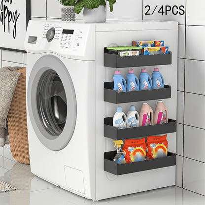 Magnetic Fridge Organizer Shelf Set - Movable Metal Refrigerator Storage Rack, Multi-Purpose Magnetic Spice Shelf for Kitchen & Bathroom, Space-Saving Side Wall Organizer, Black White 2pcs 4pcs