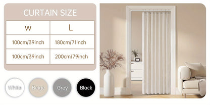 Waterproof Foldable Door Curtain No Rod Required - Privacy Partition Curtain with Hook Attachment for Bathroom Bedroom Living Room All Season Indoor Use, Easy Install Space Divider