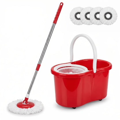 Spin Mop and Bucket Set with Wringer, 4 Microfiber Replacement Heads 42" Adjustable Handle, 360 Degree Spinning Mop Bucket System for Hardwood Tile Laminate Floor Cleaning, Standard Compact Upgrade with Soap Dispenser