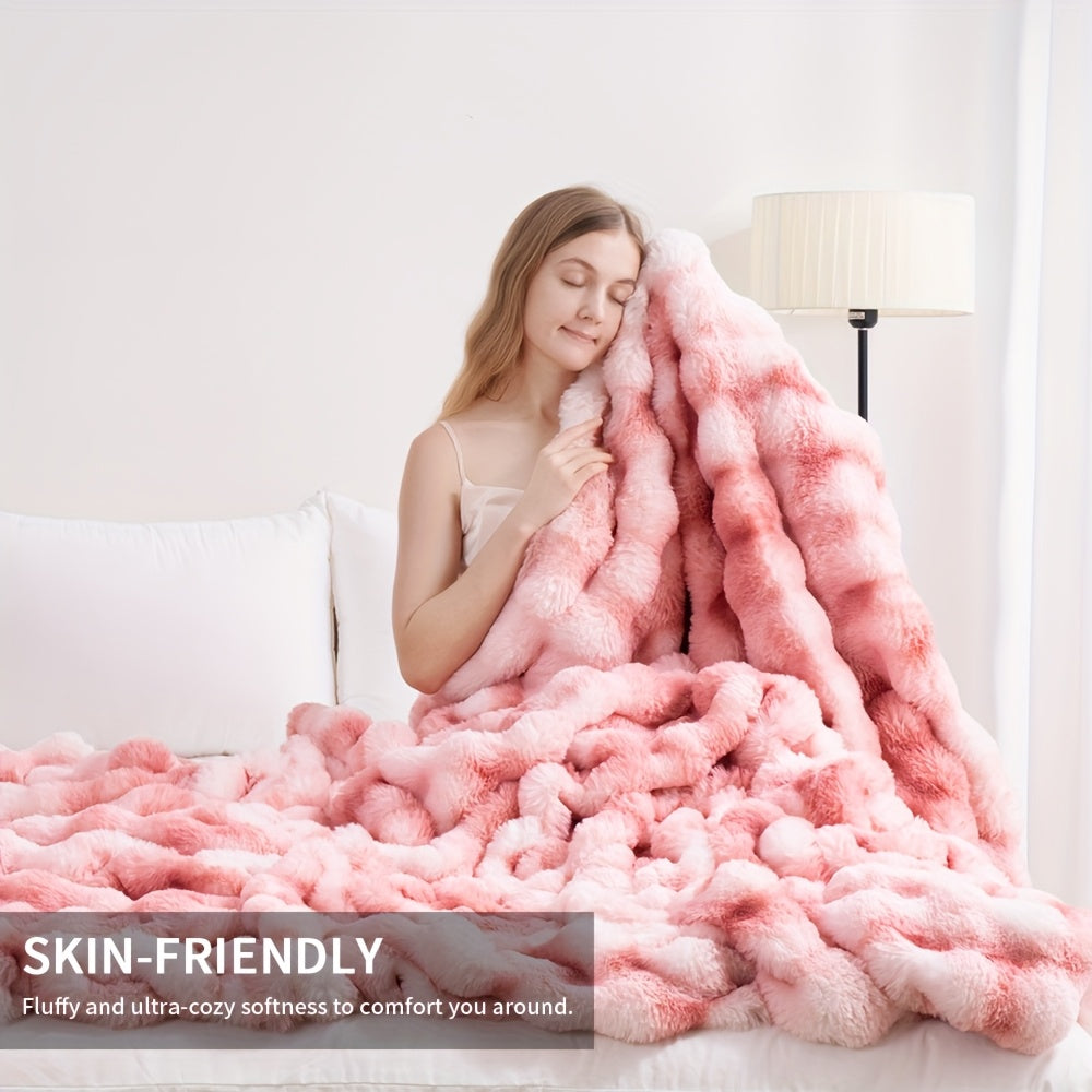 Faux Rabbit Fur Throw Blanket - Ultra Soft Plush Fleece Blanket for Bed Couch Sofa, Warm Fuzzy Blanket in Multiple Colors & Sizes, Throw Twin Queen King, Cozy Bedroom Living Room Blanket