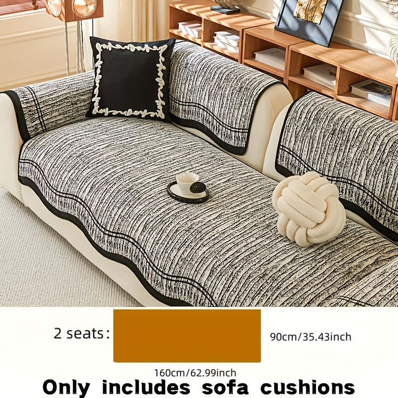 Chenille Sofa Cover Cushion 2 3 4 Seater Non-Slip Anti-Scratch Couch Protector, Premium Minimalist Sofa Slipcover All Season Universal Fit for Living Room Bedroom, Black Grey Beige Coffee