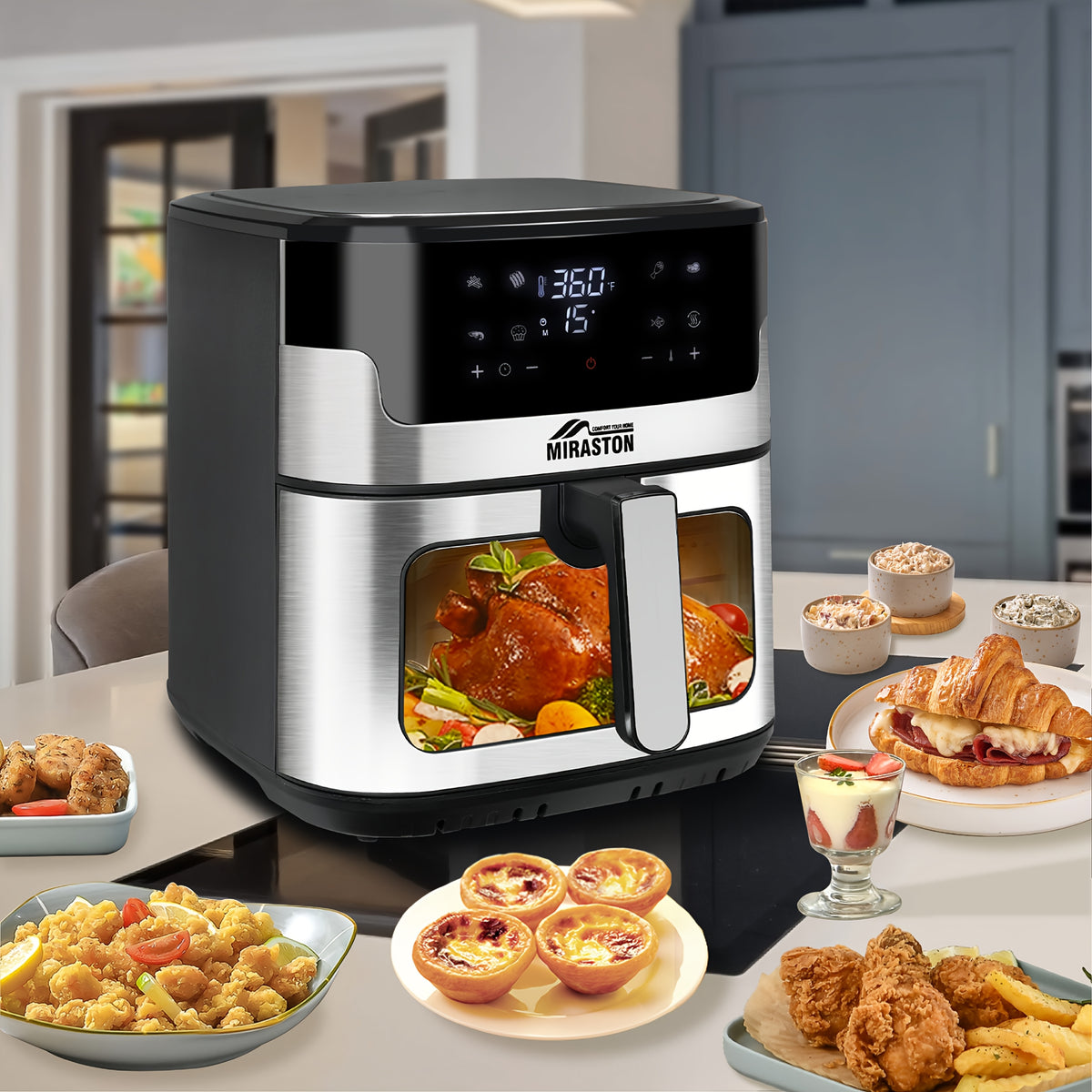 Air Fryer 8.5QT & 3.6QT Touchscreen 8-in-1 – Digital Display, 8 Presets, Air Fry Bake Roast Broil, Stainless Steel Basket, 1500W, 120V, Black