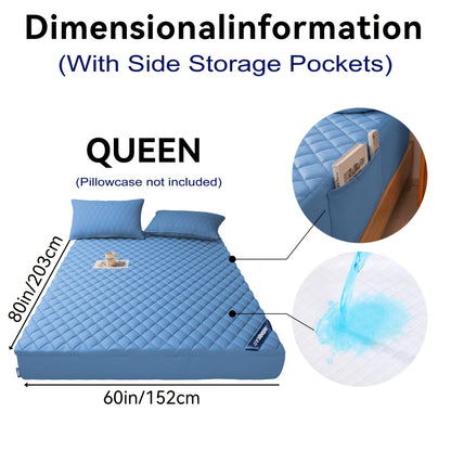 Waterproof Mattress Protector with Side Storage Pocket, Diamond Quilted Deep Pocket Mattress Cover – Breathable Cooling Mattress Pad, Soft Noiseless Bed Protector for Twin Full Queen King, Multiple Colors