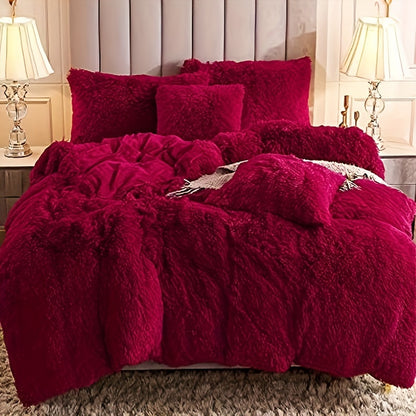Plush Duvet Cover Set 3-Piece – Soft Fuzzy Comforter Cover with 2 Pillowcases, Cozy Warm Bedding for Bedroom & Dorm, Twin Full Queen King, 14 Colors including Solid & Tie Dye