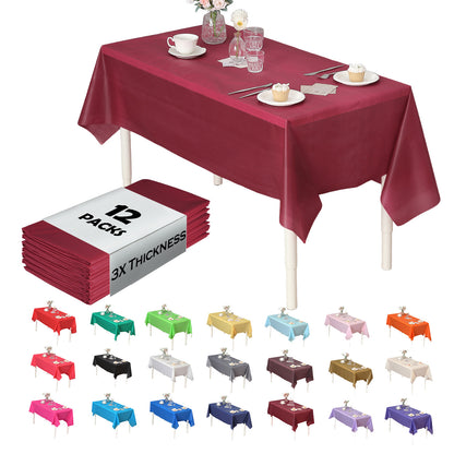 Disposable Plastic Tablecloth 12-Pack – Heavy Duty Table Cover for Parties, 84" Round & 54"x108" Rectangle, 22 Colors for Kitchen Dining Outdoor Events