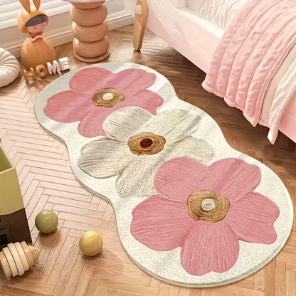 Soft Plush Area Rug 1000GSM Heavy Duty Acrylic Fiber Floor Mat, Non-Slip Backing Carpet with Transparent Floral Pattern, Machine Washable Indoor Outdoor Rug for Living Room Bedroom Office Home Decor