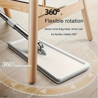 Hands-Free Flat Mop and Bucket Set with Wringer – 360° Swivel Long Handle, 2 Reusable Microfiber Pads, Spin Squeeze System for Hardwood Tile Laminate Floor & Wall Cleaning