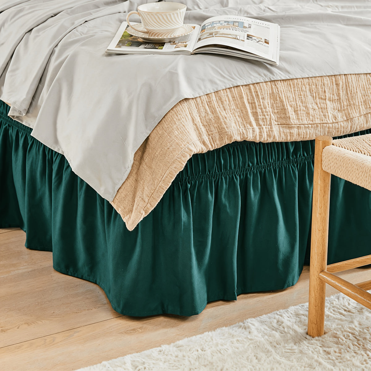 Bed Skirt Wrap Around Elastic – 15 Inch Drop Microfiber Dust Ruffle No Lift Needed Adjustable Hotel Quality Fade Resistant Machine Washable Twin Full Queen King 30 Colors