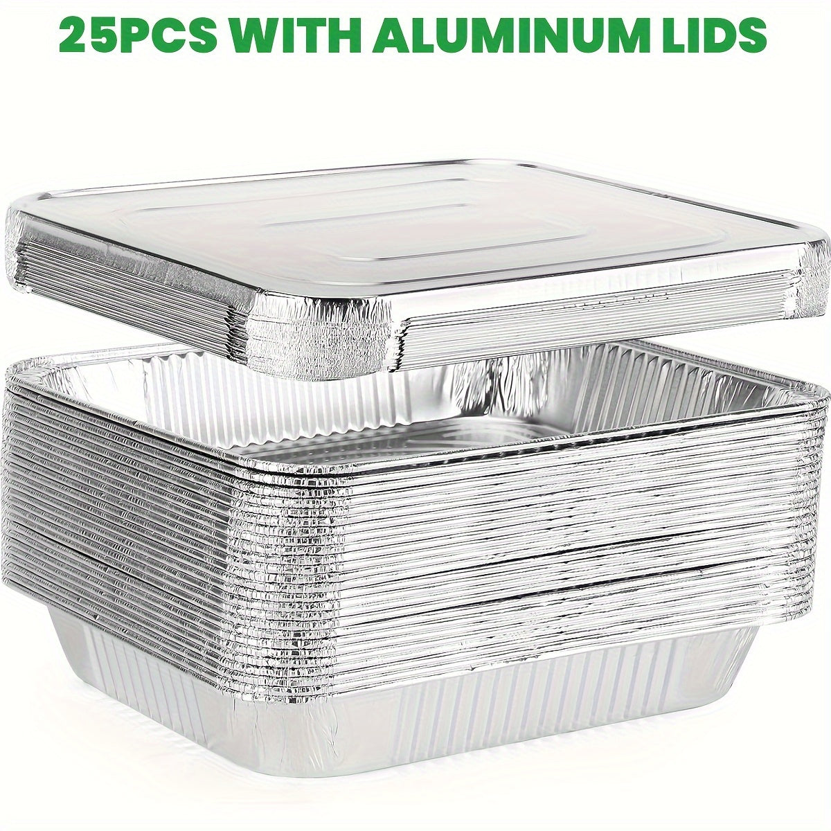 Disposable Aluminum Pans with Lids 25 Pack - 9x13 Half Size Heavy Duty Foil Baking Trays for Roasting, Reheating & Cooking - Oven Safe Steam Table Chafing Pans, Commercial Grade Durable Foil Trays