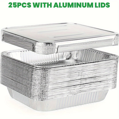 Disposable Aluminum Pans with Lids 25 Pack - 9x13 Half Size Heavy Duty Foil Baking Trays for Roasting, Reheating & Cooking - Oven Safe Steam Table Chafing Pans, Commercial Grade Durable Foil Trays