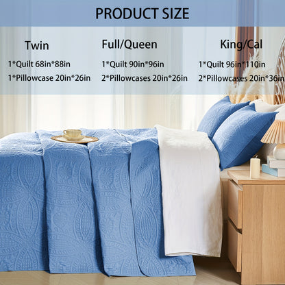 Quilt Set Queen Size 2/3 Piece Lightweight Microfiber Bedspread Soft Cool Coin Pattern Coverlet for All Seasons – Modern Summer Quilt with Pillow Cases for Bedroom Family Gift