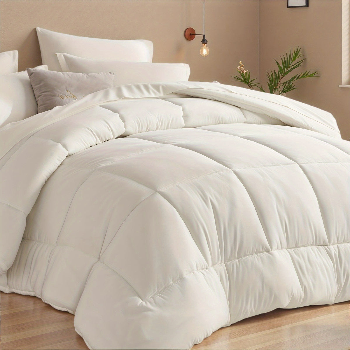 Comforter Set 5/7 Piece Checkered Pattern Bed in a Bag – Ultra Soft Breathable Fluffy Fiber Fill All Season Bedding Set with Comforter Flat Sheet Fitted Sheet Pillowcases, Twin Full Queen King 17 Colors