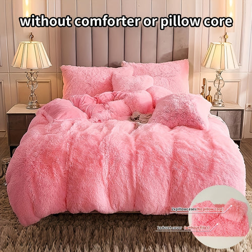 Plush Duvet Cover Set 3-Piece – Soft Fuzzy Comforter Cover with 2 Pillowcases, Cozy Warm Bedding for Bedroom & Dorm, Twin Full Queen King, 14 Colors including Solid & Tie Dye