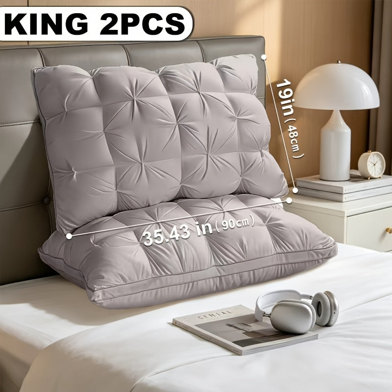 Luxury Bed Pillows 2 Pack with Satin Cover Hotel Quality, Non-Sinking High Pillow Core Hypoallergenic Polyester, Deep Sleep Neck Support Cooling All-Season Pillow Set for Bedroom, Ideal Gift
