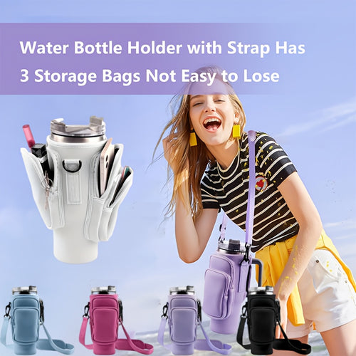 Water Bottle Carrier Bag with Phone Pocket – Adjustable Pouch Holder for 40oz Stanley Tumbler & Stainless Steel Mugs, Hands-Free Crossbody Bottle Sling for Men & Women, Perfect Gift Accessory