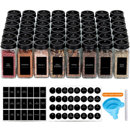 Glass Spice Jars Set with Labels and Shaker Lids, 4oz Square Airtight Seasoning Bottles with Collapsible Funnel Brush and Marker, BPA-Free Kitchen Spice Organizer for Rack Drawer Cabinet, 16/24/36/48 Pack