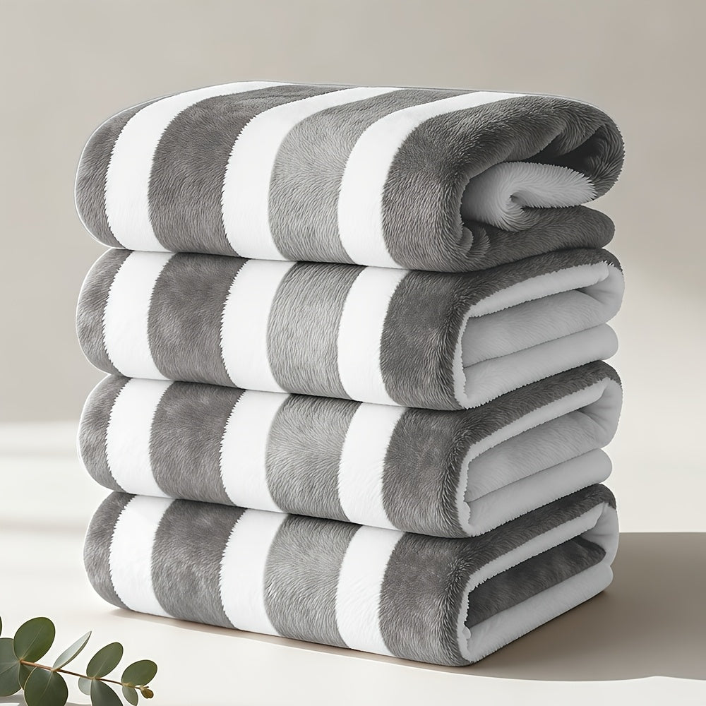 Microfiber Bath Towel Set 1/4 Pack 27x55 Inch, Ultra-Soft Highly Absorbent Quick-Drying No Hair Loss Striped Towels for Adults, Beach Spa Gym Home Bathroom Essentials, Slate Gray Berry Red Pine Green