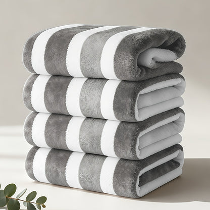 Microfiber Bath Towel Set 1/4 Pack 27x55 Inch, Ultra-Soft Highly Absorbent Quick-Drying No Hair Loss Striped Towels for Adults, Beach Spa Gym Home Bathroom Essentials, Slate Gray Berry Red Pine Green