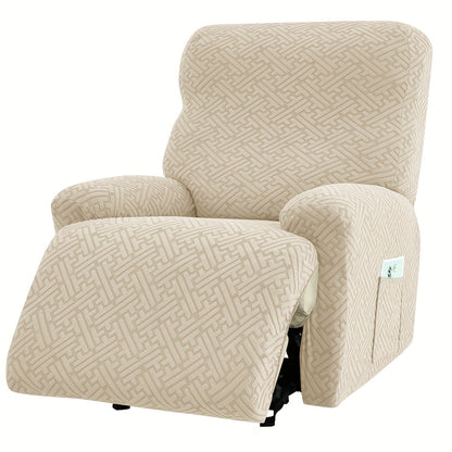 Stretch Recliner Cover with Pocket – 4 Season Washable Recliner Slipcover, Soft Jacquard Knit Fabric, Anti-Slip Sofa Chair Protector for Living Room, 9 Colors