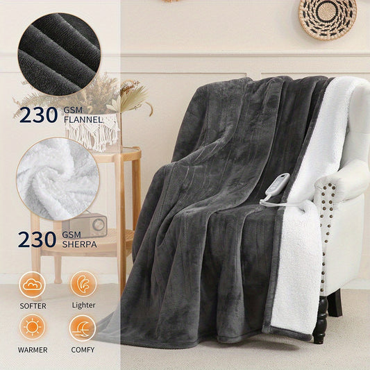 Heated Blanket Electric Flannel with 8 Heat Settings & 10-Hour Auto Off Timer, PTC NTC Dual Overheat Protection, Machine Washable Electric Blanket Throw Twin Full Queen King for Bed Couch Sofa