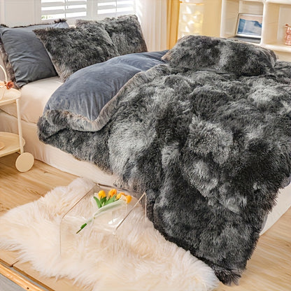 Plush Duvet Cover Set 3-Piece – Soft Fuzzy Comforter Cover with 2 Pillowcases, Cozy Warm Bedding for Bedroom & Dorm, Twin Full Queen King, 14 Colors including Solid & Tie Dye