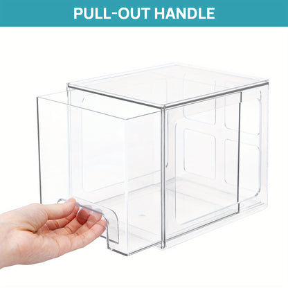 Stackable Storage Drawers 4 Pack Clear Acrylic Makeup Organizer - BPA-Free Bathroom Vanity Countertop Storage Bins for Skincare, Perfume & Cosmetics, Pull-Out Handle, Non-Slip, Multi-Room Use