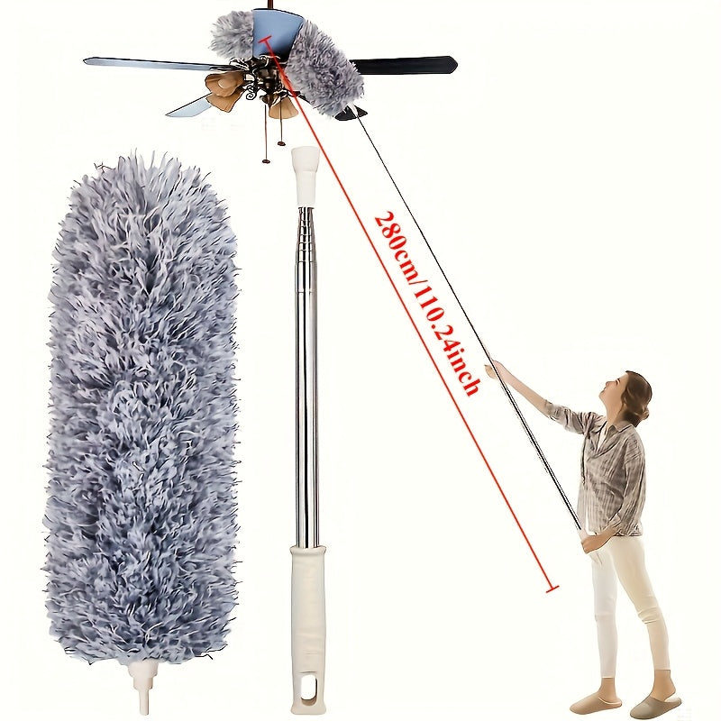 Ceiling Duster Mop Adjustable Bendable Microfiber Washable Reusable Cleaning Tool for High Ceilings Fans Furniture Cars - Extendable Long Handle Cobweb Duster for Home