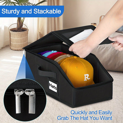 Stackable Hat Storage Box for Baseball Caps Holds Up to 30 Caps – 1 or 2 Pack Closet Hat Organizer with Cardboard Dividers for Women & Men