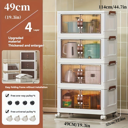 Foldable Storage Cabinet with Lid & Wheels 48QT – Stackable Clothes & Bedding Organizer, Space-Saving Wardrobe Box for Bedroom Game Room, 2/3/4/5 Layer