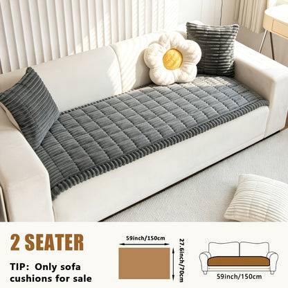 Sofa Cover Plush Velvet - Washable Stretch Couch Cover with Wavy Edge, Soft Shu Velveteen Sofa Protector for 1 2 3 4 Seater, Easy Install Furniture Cover in White Khaki Gray