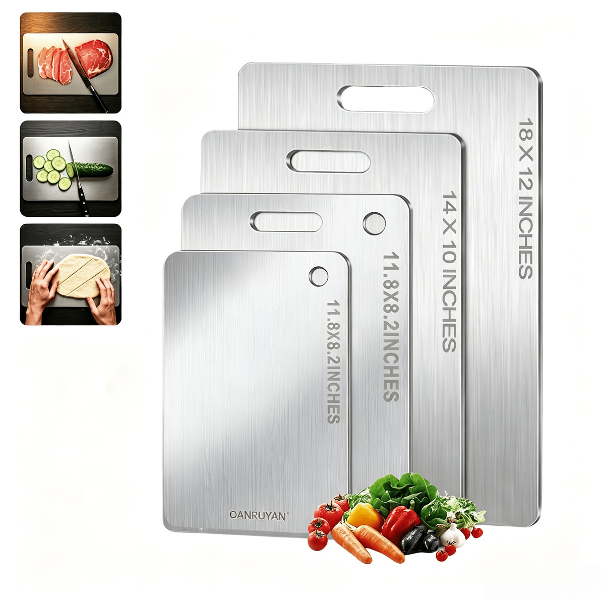 Titanium Cutting Board Set 3-Pack – 100% Pure Titanium Kitchen Cutting Boards Large Medium Small Double Sided Crack-Resistant Metal Chopping Board Odor-Free Non-Porous Easy Clean for Home Chef
