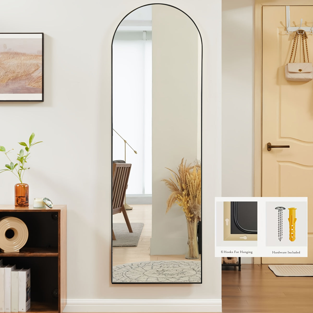 Arched Full Length Mirror 59"x16" Floor Mirror with Aluminum Alloy Frame & Shatter-Proof Nano Glass – Standing Full Body Wall Mirror for Bedroom Living Room Cloakroom