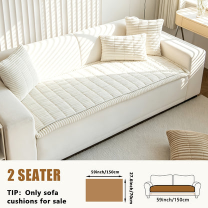 Sofa Cover Plush Velvet - Washable Stretch Couch Cover with Wavy Edge, Soft Shu Velveteen Sofa Protector for 1 2 3 4 Seater, Easy Install Furniture Cover in White Khaki Gray