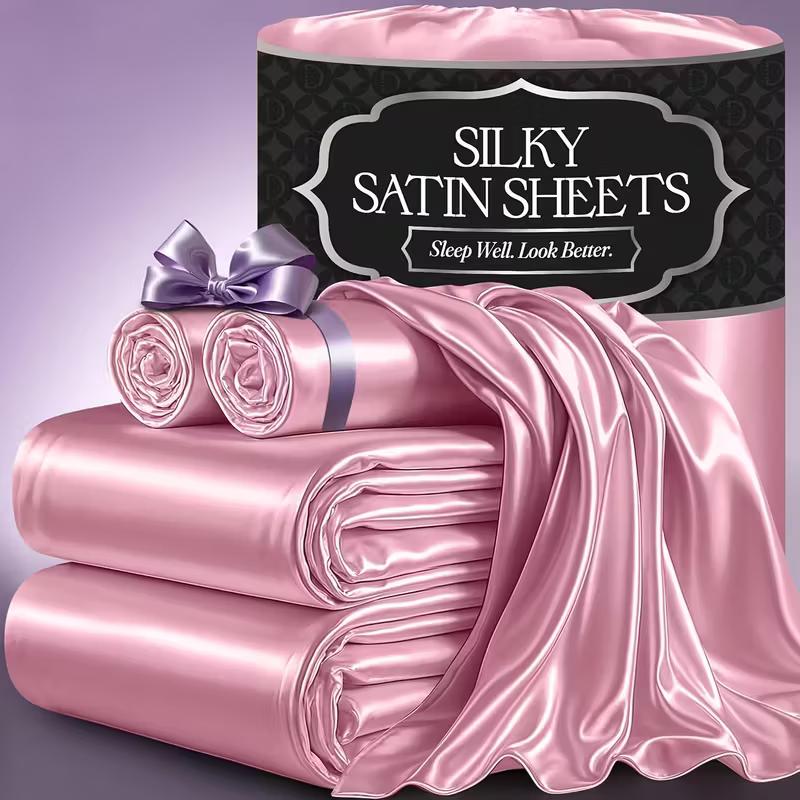 Satin Sheets Set 2100TC Ultra Soft Silky Breathable Bed Sheet Set 3 4 Piece Luxury Hotel Quality Deep Pocket Twin Full Queen King Champagne Black Pink Burgundy Navy