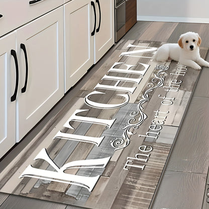 Kitchen Mat Non-Slip Absorbent - Anti-Fatigue Floor Mat for Kitchen Bathroom Laundry Room Hallway, Washable Cushioned Rug with Printed Design, Multiple Sizes & Wood Grain Options