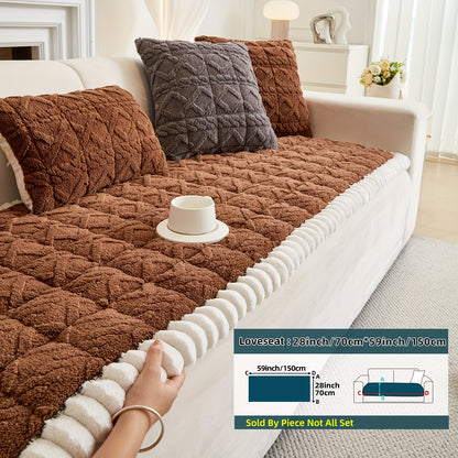 Bohemian Sofa Cover Quilted Plush with Ruffles – Machine Washable Couch Protector for Pets, Anti-Slip Furniture Cover for Armchair Loveseat 3 4 Seater Sofa