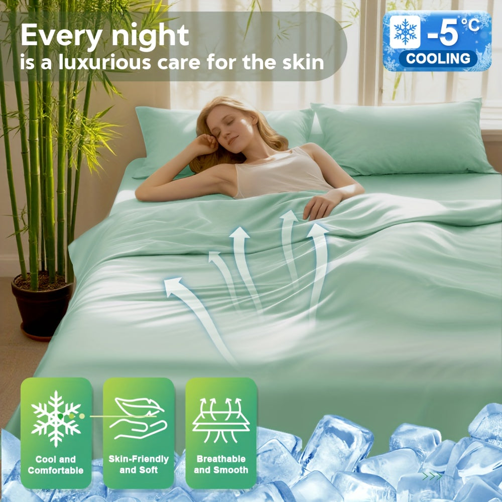 6-Piece Bamboo Blend Bed Sheet Set Ultra Soft Breathable Deep Pocket Fitted Sheet Flat Sheet 4 Pillowcases for Hot Sleepers Twin Full Queen King