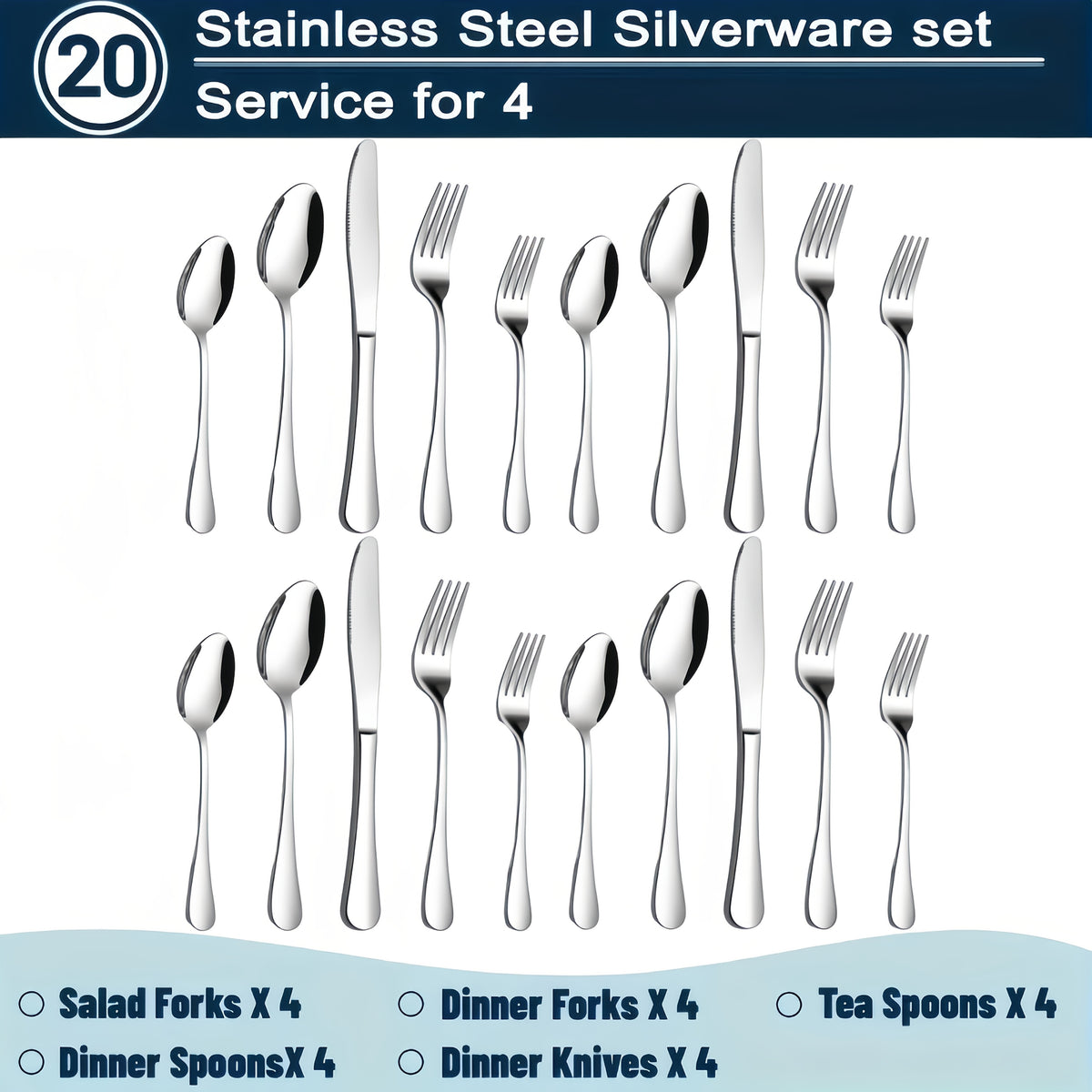 Commercial Grade Silverware Set 20/60pcs 304 Stainless Steel Heavy Duty Flatware Dishwasher Safe Rust Proof Non-Toxic Bulk Tableware with Gift Box for Restaurant Wedding Home