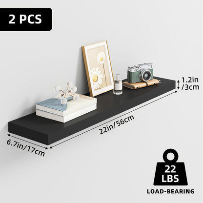 Floating Shelves Wall Mounted Wood – Set of 2, 4 or 6, 15.7” / 19.7” / 22”, Heavy Duty 30 lb Capacity, Wooden Wall Shelf for Living Room, Kitchen, Bathroom & Bedroom, Brown Black White Walnut Gray