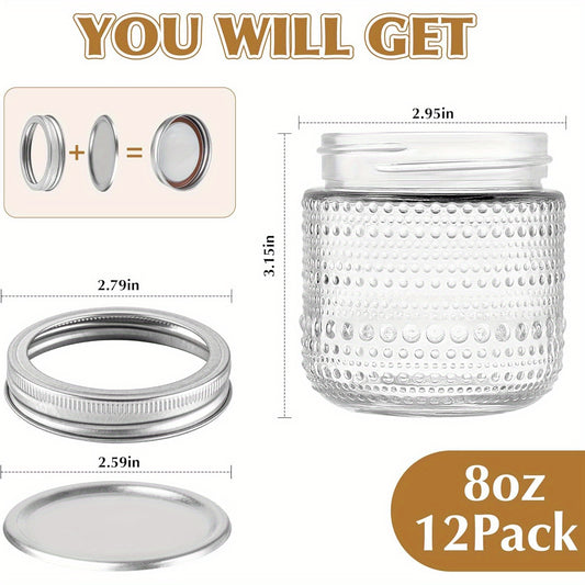 Mason Jars 8oz with Lids 12 Pack Vintage Small Glass Canning Jars, BPA-Free Food-Grade Clear Glass for Storing Pickling Honey Jam, Home Decor Candle DIY Crafts Gift