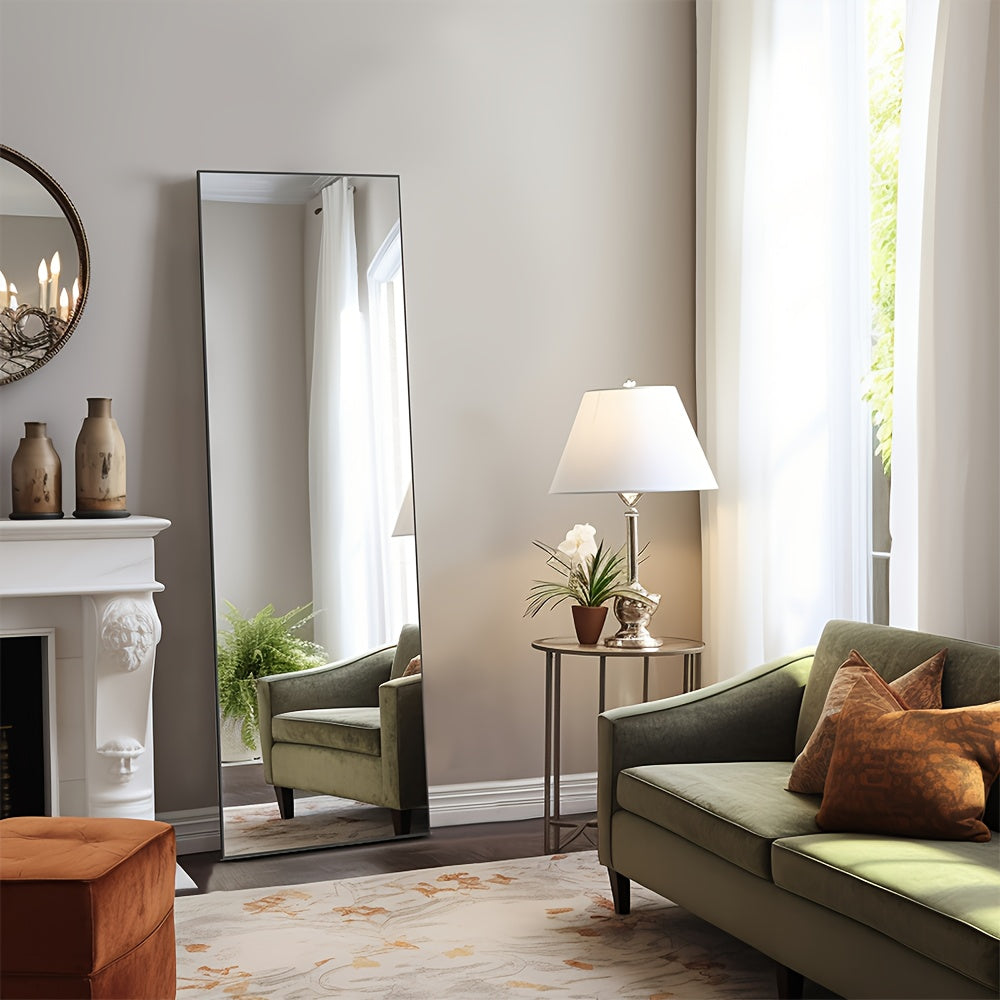 Full Length Mirror Floor Standing with LED Lights – Arched & Rectangle Aluminum Frame Dressing Mirror for Bedroom & Living Room, Black Gold White, 16x59 / 21x64 / 26x71 Inch