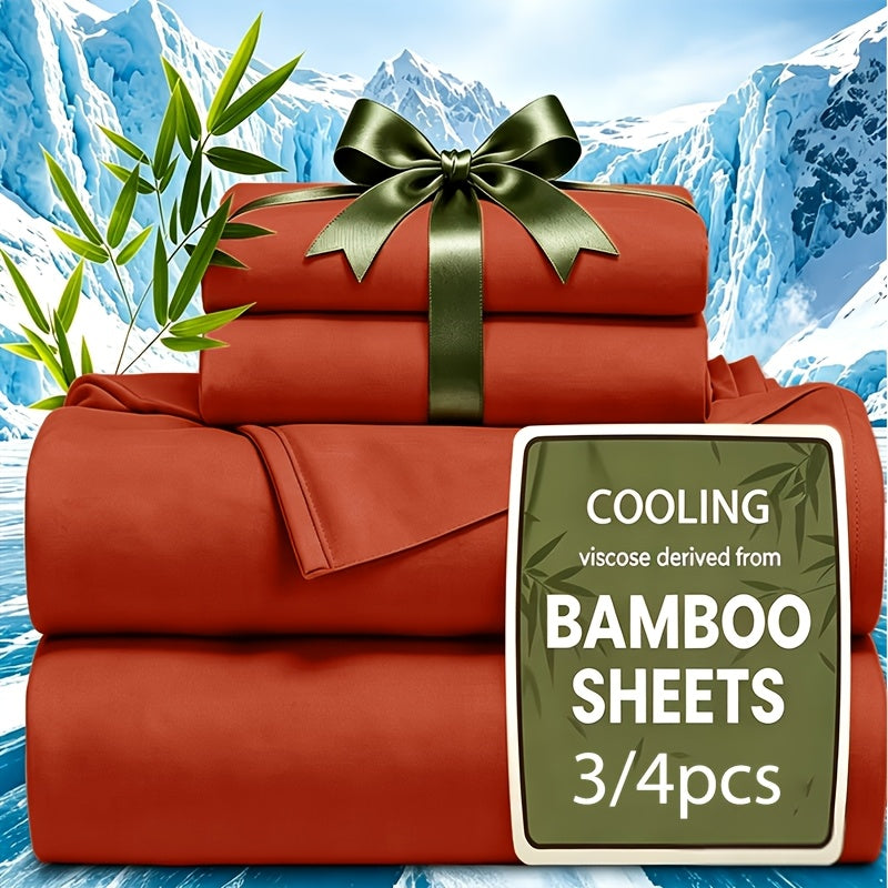 Cooling Bamboo Fiber Sheet Set Twin Full Queen King, 16-Inch Extra Deep Pocket Bed Sheets, Soft Hotel-Style Cooling Bedding for Hot Sleepers, Wrinkle & Shrink Resistant, 13 Colors, 3/4 Piece Set