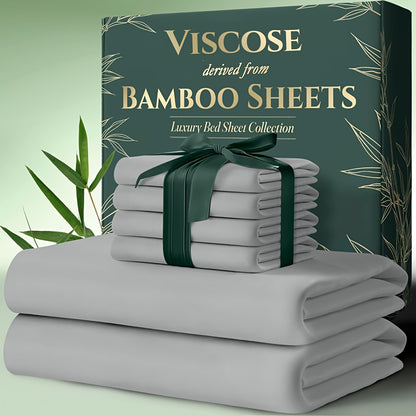 Cooling Bamboo Bed Sheets Set 6 Piece Ultra Soft Deep Pocket Double Stitching Breathable Summer Sheets for Hot Sleepers Twin Full Queen King 15 Colors White Black Gray Navy Lavender Green Pink