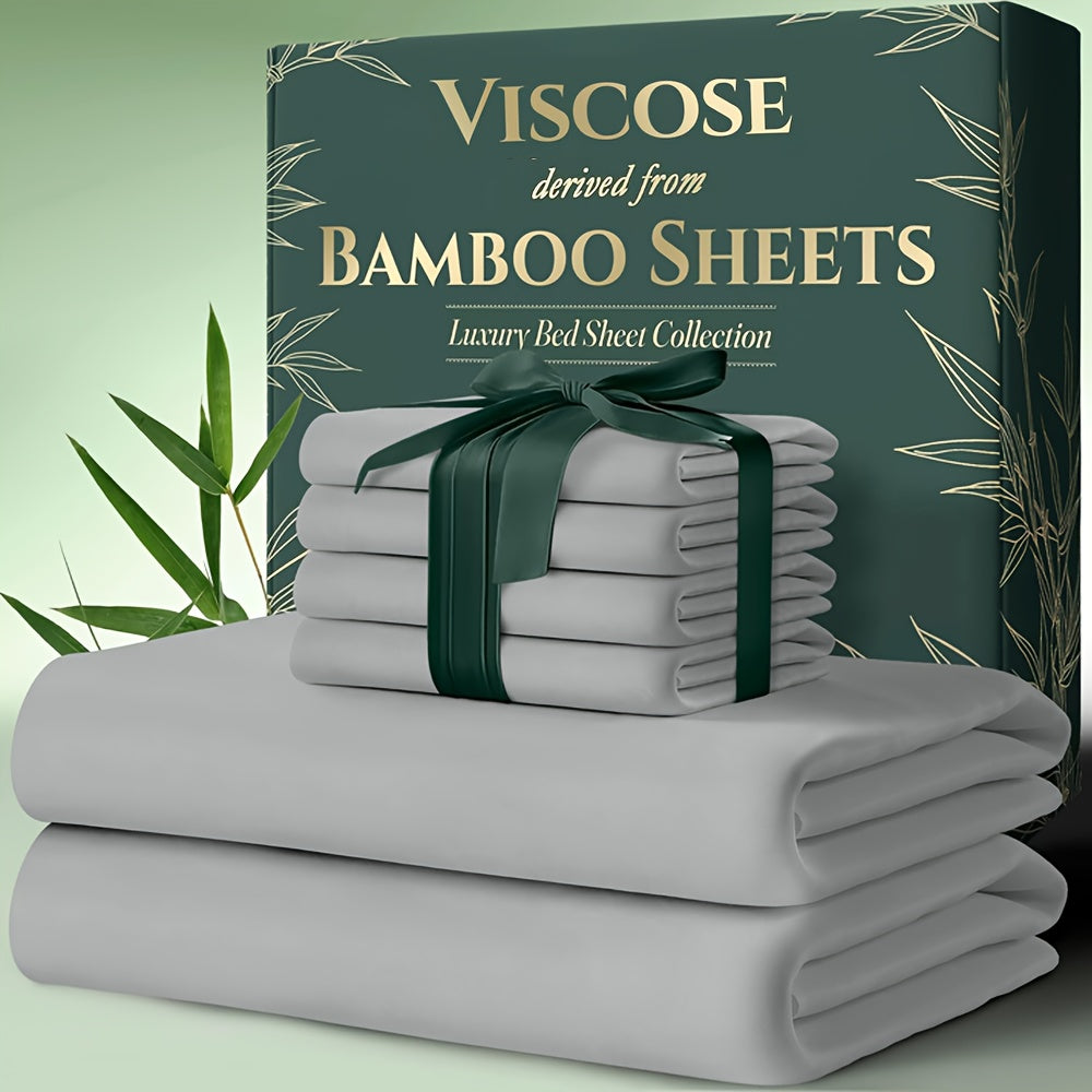 Cooling Bamboo Bed Sheets Set 6 Piece Ultra Soft Deep Pocket Double Stitching Breathable Summer Sheets for Hot Sleepers Twin Full Queen King 15 Colors White Black Gray Navy Lavender Green Pink