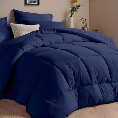Comforter Set 5/7 Piece Checkered Pattern Bed in a Bag – Ultra Soft Breathable Fluffy Fiber Fill All Season Bedding Set with Comforter Flat Sheet Fitted Sheet Pillowcases, Twin Full Queen King 17 Colors