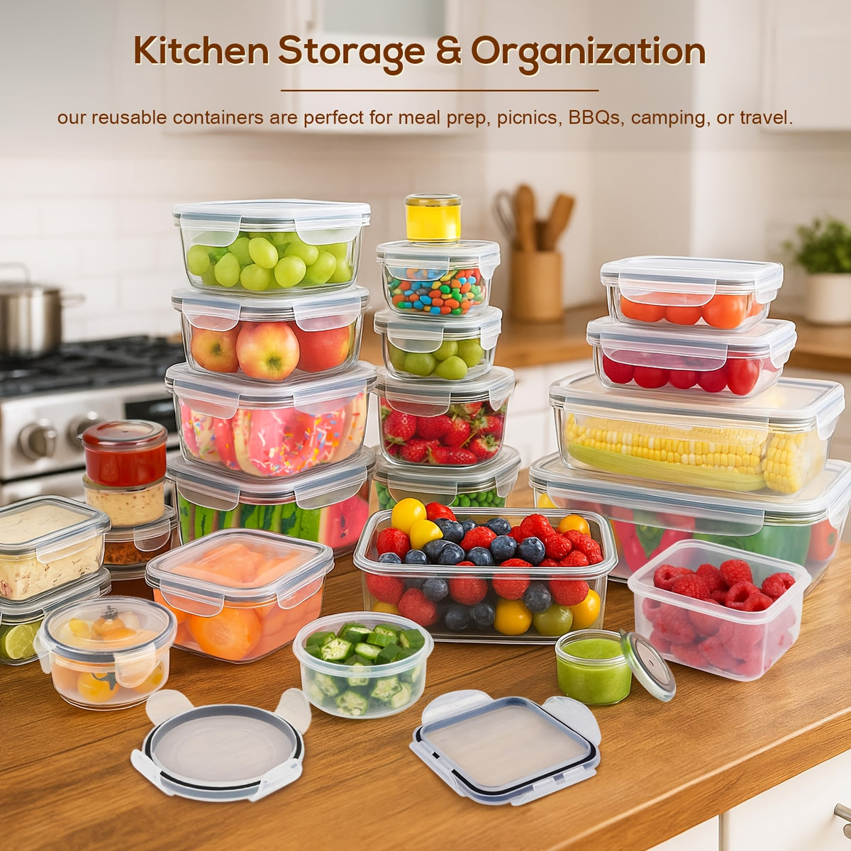 Stackable Plastic Food Storage Containers Set with Lids – 24/40/48 Piece Airtight Leak-Proof Meal Prep Boxes for Pantry, Fridge, Freezer & Kitchen Organization with Labels